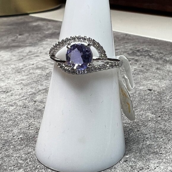 Ring Bomb Party Ring, size 7, blue stone .925 sterling silver band - Picture 1 of 6